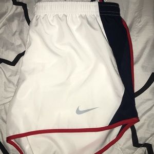 White Nike Shorts With Red Trim & Navy Side Mesh🖤
